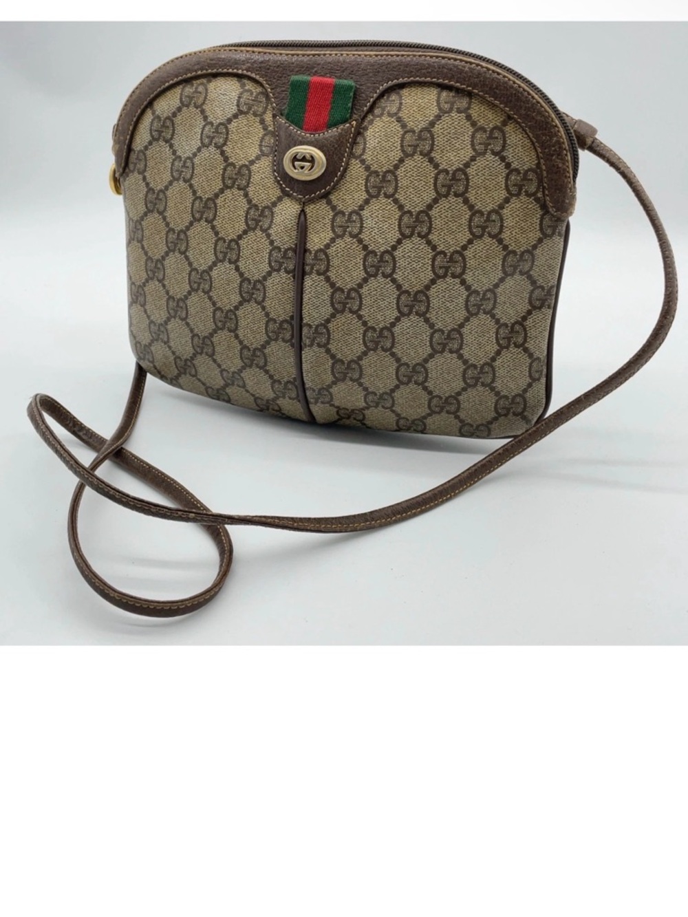 Gucci Brown GG Canvas Crossbody with Red-Green Web Accent